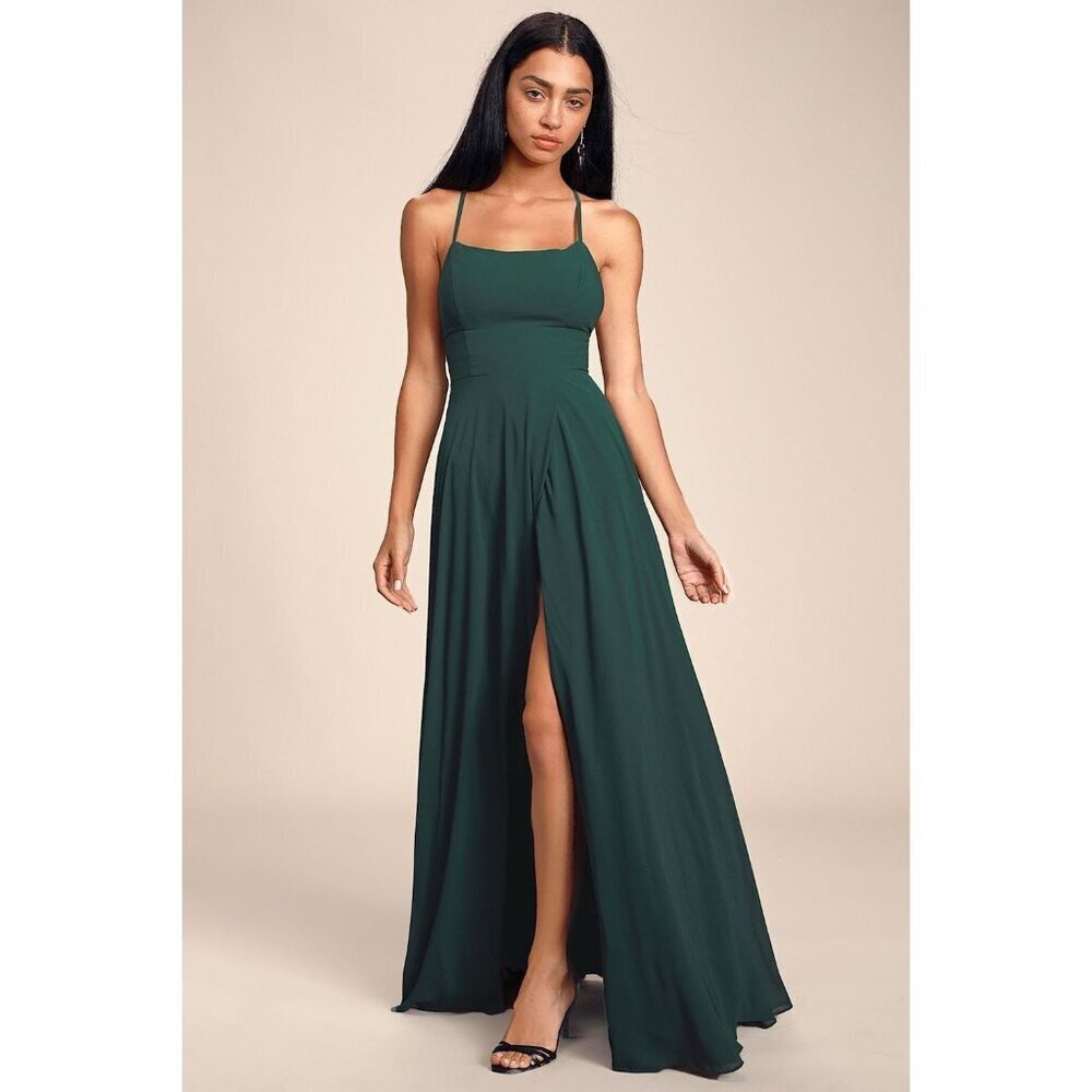 NWT Lulu's Forest Green Backless Maxi Dress sz S Cocktail Evening Gown IDE75911